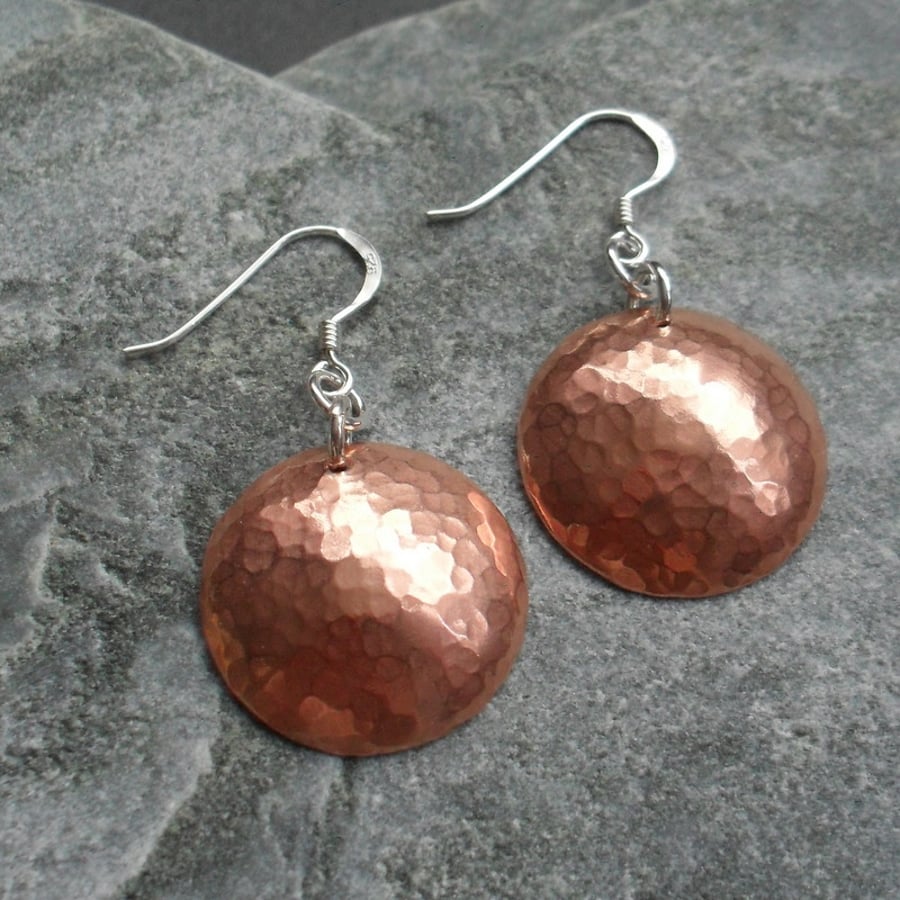 Copper Disc Earrings With Sterling Silver Ear Wires