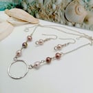 Pearl jewellery set necklace earrings minky pearls freshwater sterling silver
