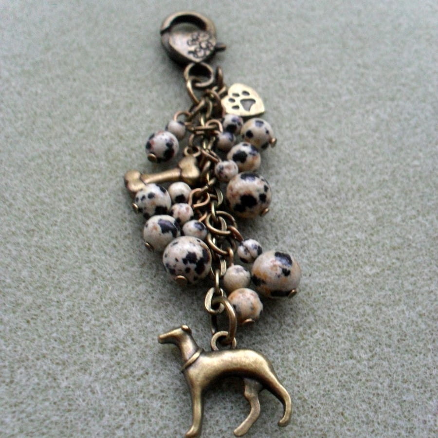 Greyhound Bag Charm With Jasper Semi Precious Stones