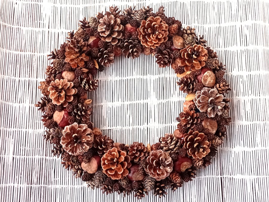 Large Christmas or All Season Wreath with cones and seeds