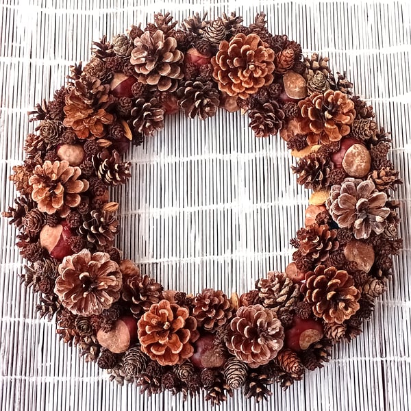 Large Christmas or All Season Wreath with cones and seeds