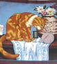 A lovely Ginger and white cat sitting with a vase of flowers cushion - Image 3