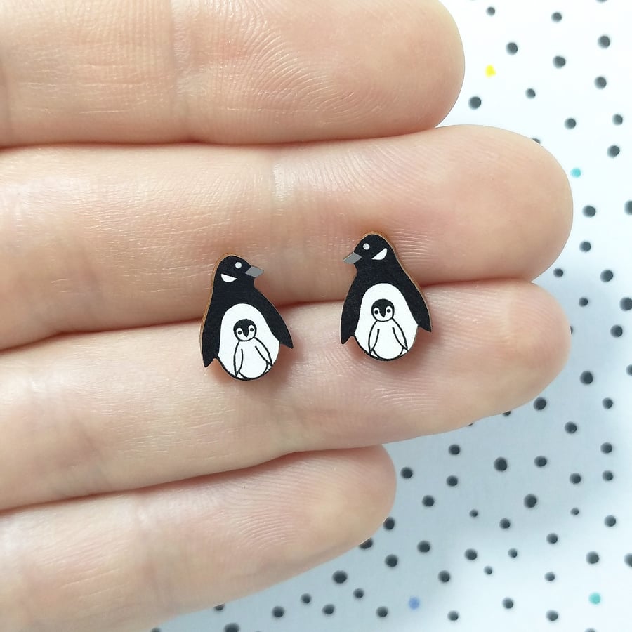 Penguin Earrings, Penguin Chick Studs, Silver Plated or Sterling Silver Backs