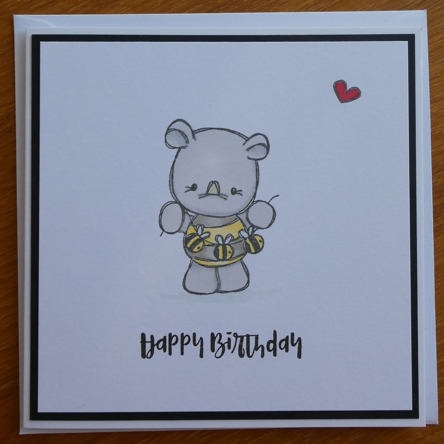 Rhino and Bee Birthday Card 