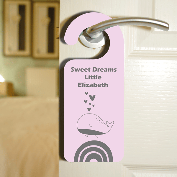 Sweet Dream Whale Door Hanger Nursery Baby Room Personalised Name Baby Shower 
