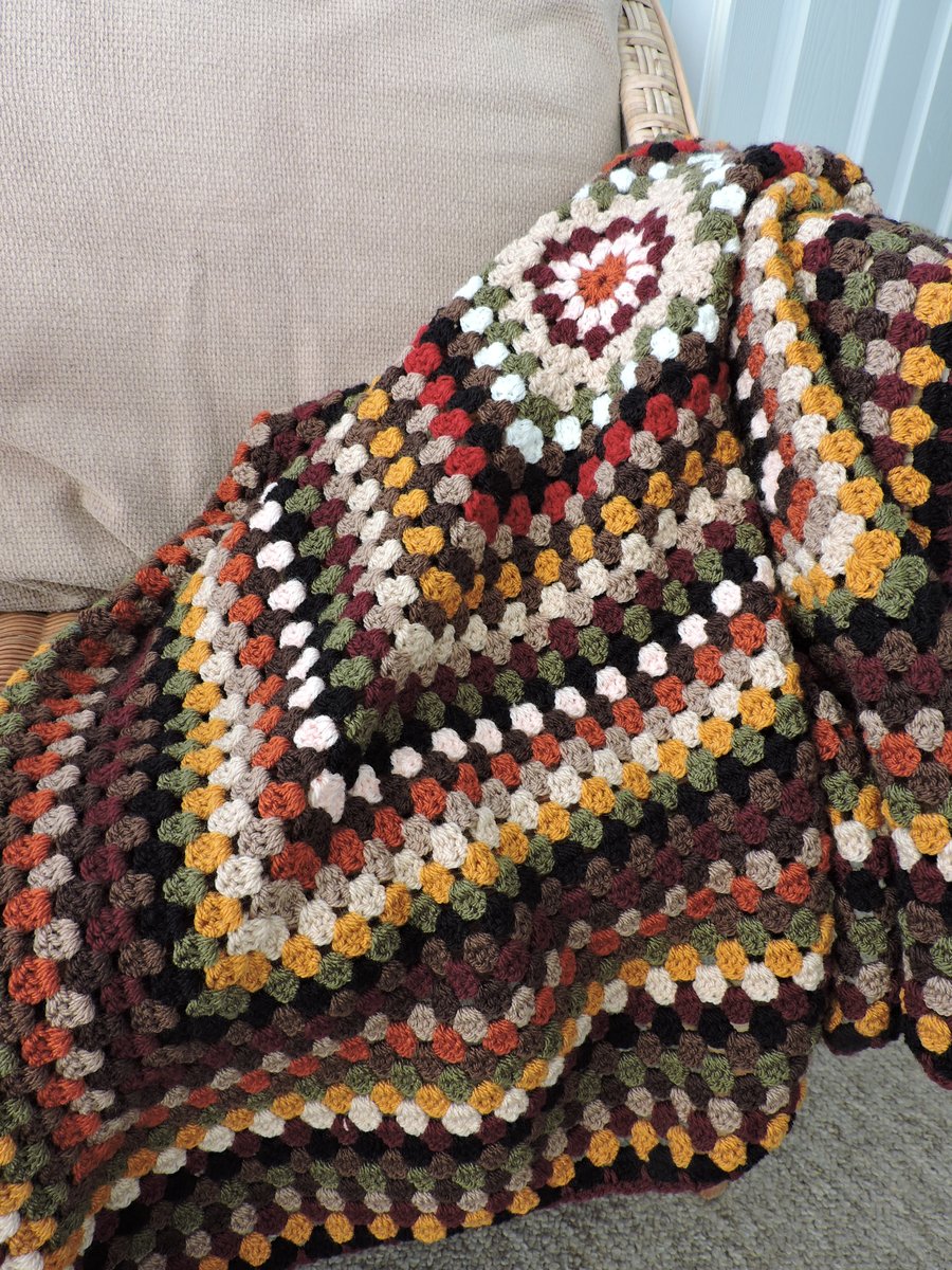 Reduced Sale  Crochet Square Blanket Autumn Colours