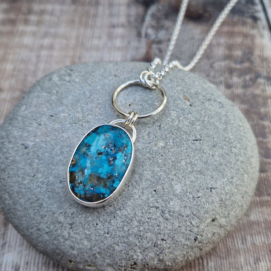 Turquoise Gemstone Statement Sterling Silver Long Pendant Necklace