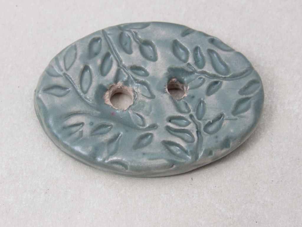 Large Sage Green Sprig Oval Handmade Ceramic Button