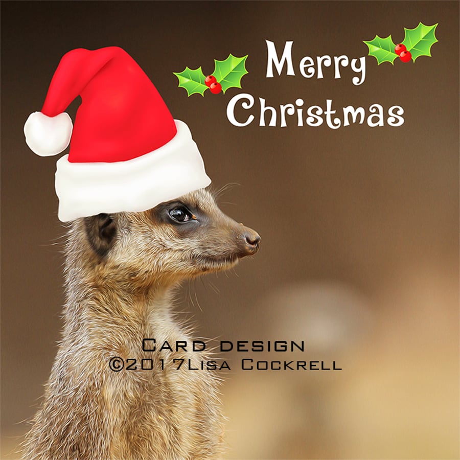 Handmade Meerkat In Santa Hat Christmas Card