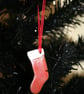Red & white handmade ceramic christmas stocking hanging decoration - Image 2