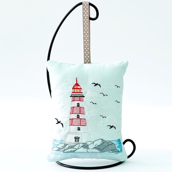 Lighthouse Beach Scene Lavender Bag