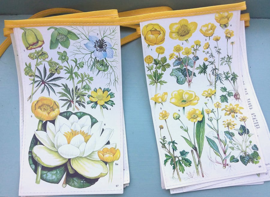 Vintage floral book bunting - bright yellow