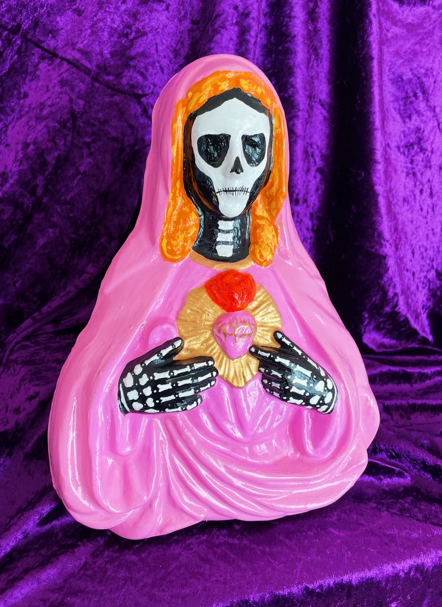 Kitsch Day Of The Dead Virgin Mary Wall Hanging Sculpture 