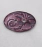 Large Aubergine Purple Brocade Oval Handmade Ceramic Button - Image 1