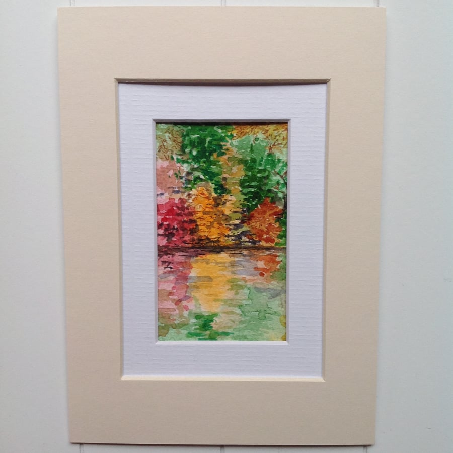 Autumn Reflections original watercolour with mount