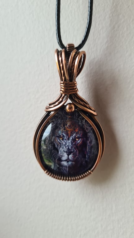 Mens Unisex Blue Steampunk Lion Glass Pendant Necklace Gift Jewellery Jewelry 