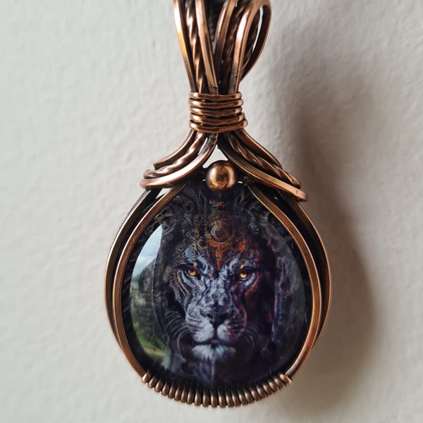 Mens Unisex Blue Steampunk Lion Glass Pendant Necklace Gift Jewellery Jewelry 