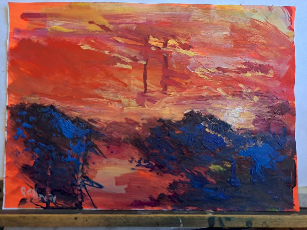 Red Sky Cold Ground (Original Landscape Painting)