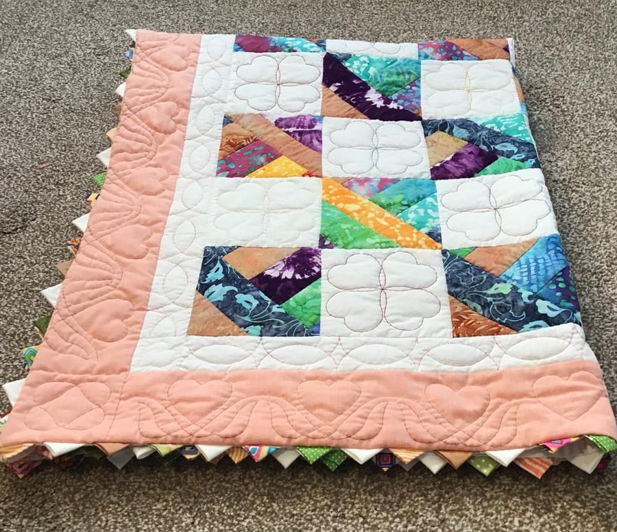 Hearts And Flower hand quilted and appliquéd 