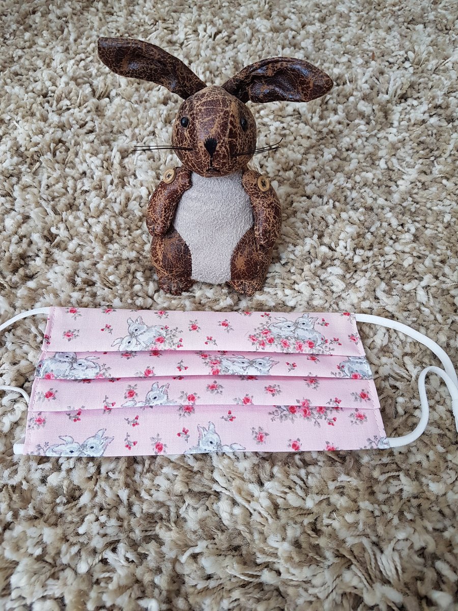 Adult face covering - Pink Flowery Bunny print 