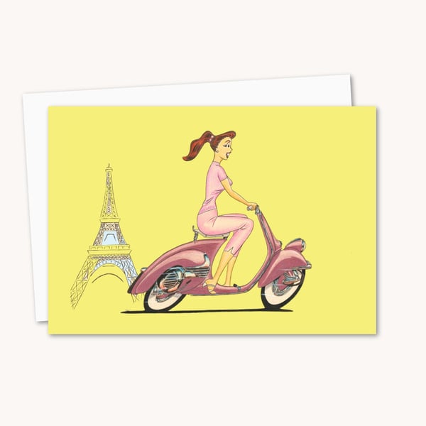 Scooter Life Greeting Card - Hand Drawn Retro Illustration - Blank Inside