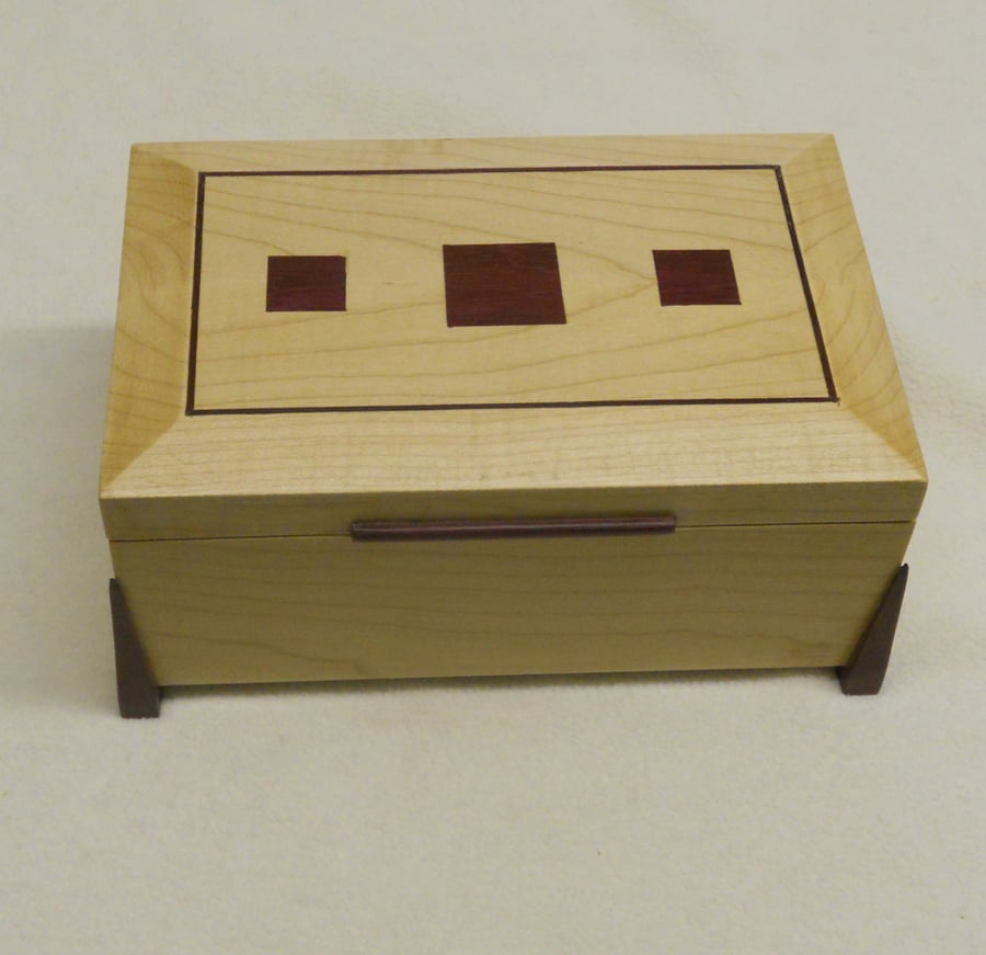 Handmade Art Deco style WoodenJewellery Box in Sycamore and Purpleheart