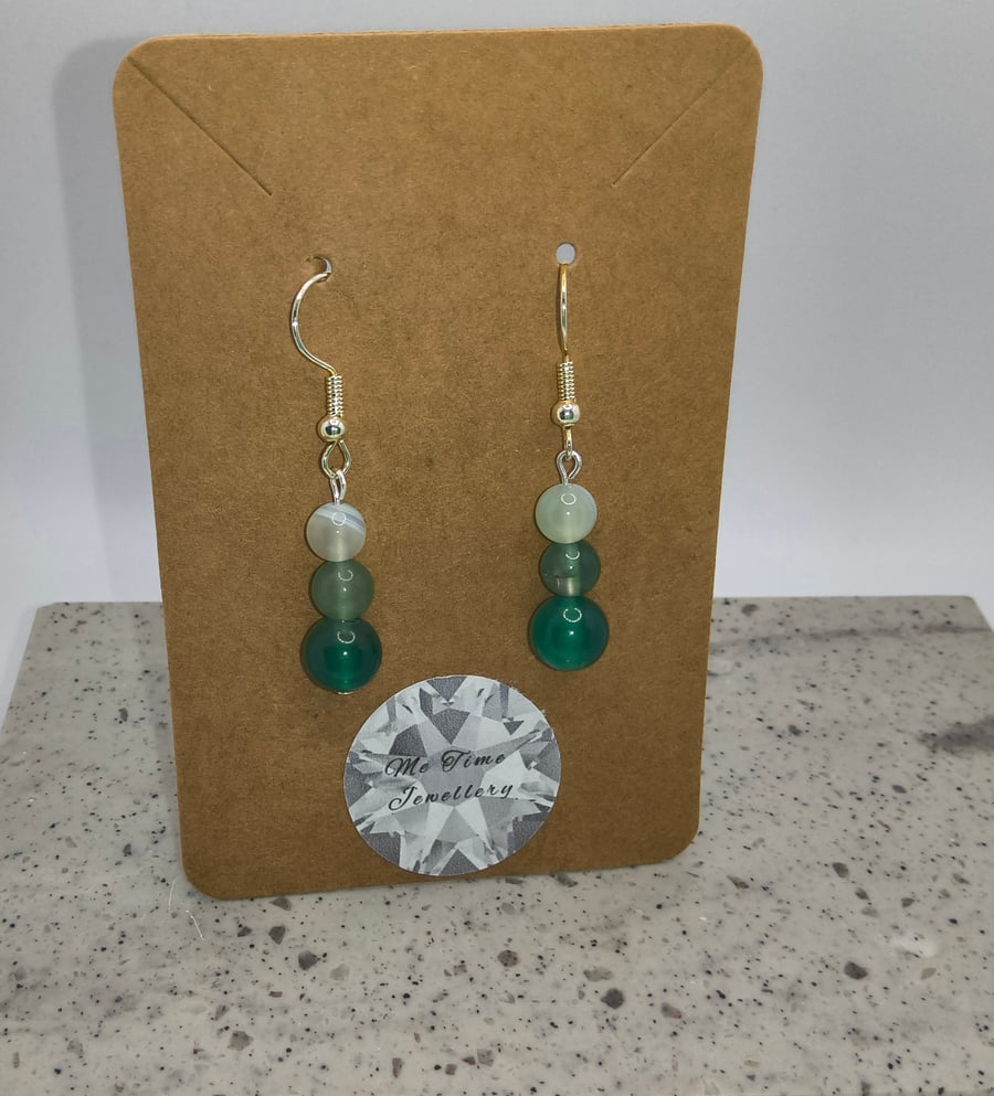 Green Agate Round Earrings 