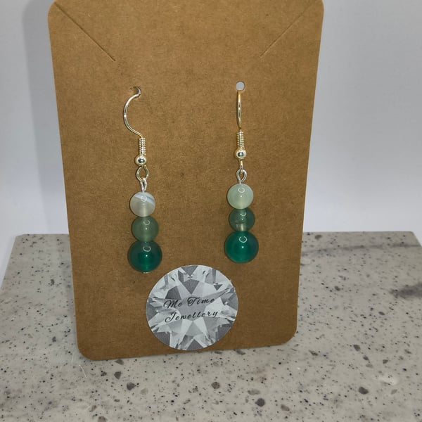 Green Agate Round Earrings 