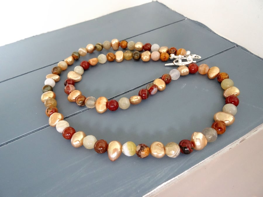 Picture Jasper, Freshwater Pearl Necklace