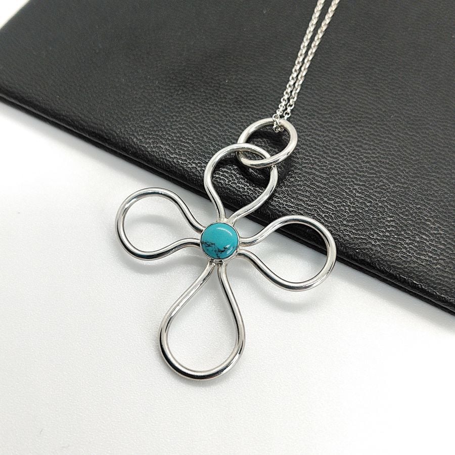 Turquoise cross necklace sterling silver hallmarked
