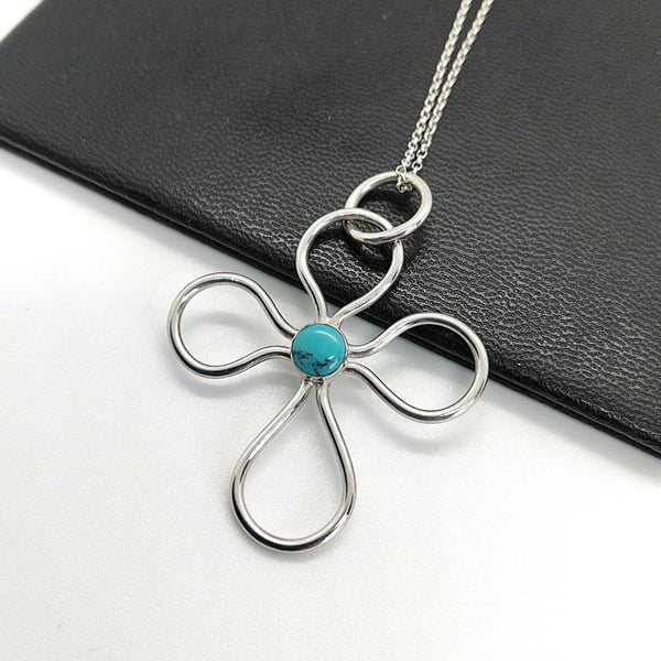 Turquoise cross necklace sterling silver hallmarked