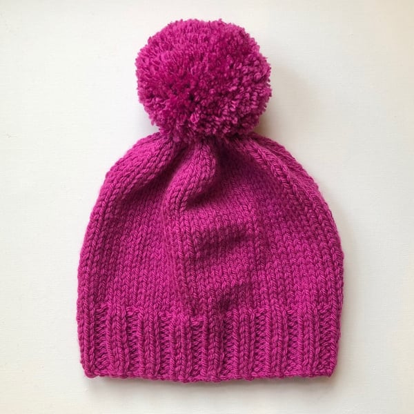 Bobble Hat in Pink Chunky Yarn 