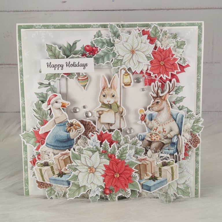 Handmade Christmas Card (20) Festive Woodland Animals.