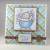 Handmade new baby boy card - baby in bathtub