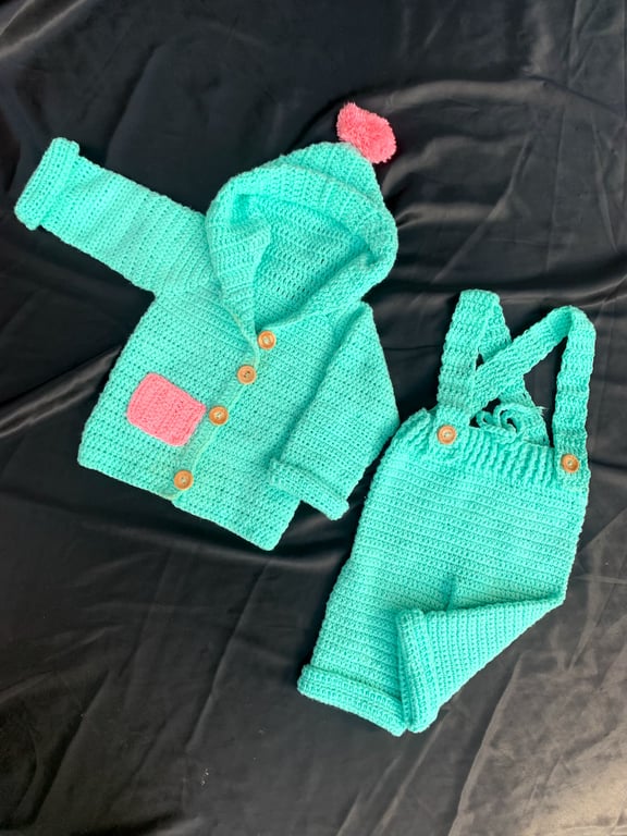 Handcrafted Crochet Baby Hooded Jacket & Pants Set