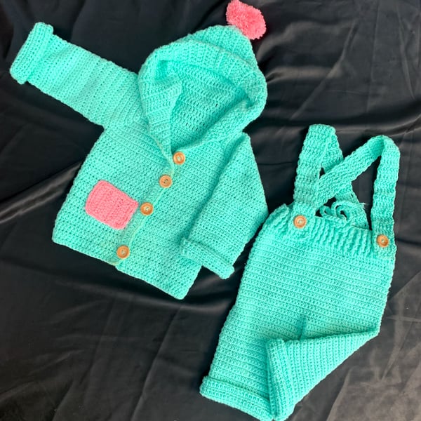 Handcrafted Crochet Baby Hooded Jacket & Pants Set