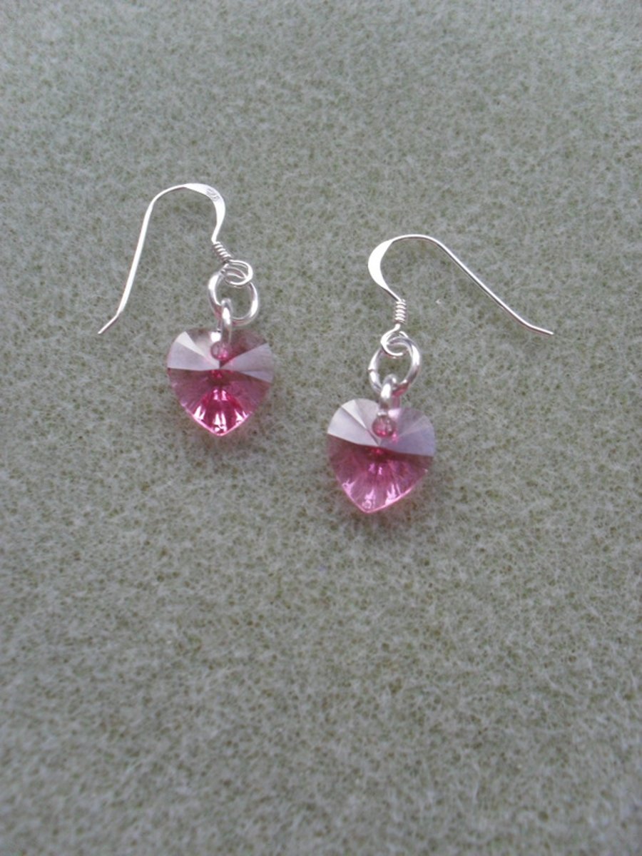  Pink Crystal Heart Earring With Crystal Hearts From Swarovski