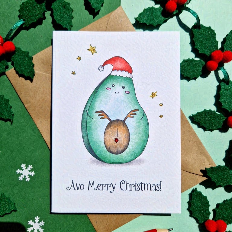 Merry Christmas Card, Funny Avocado Christmas Card, Avo Merry Christmas!