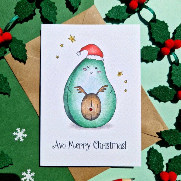 Merry Christmas Card, Funny Avocado Christmas Card, Avo Merry Christmas!
