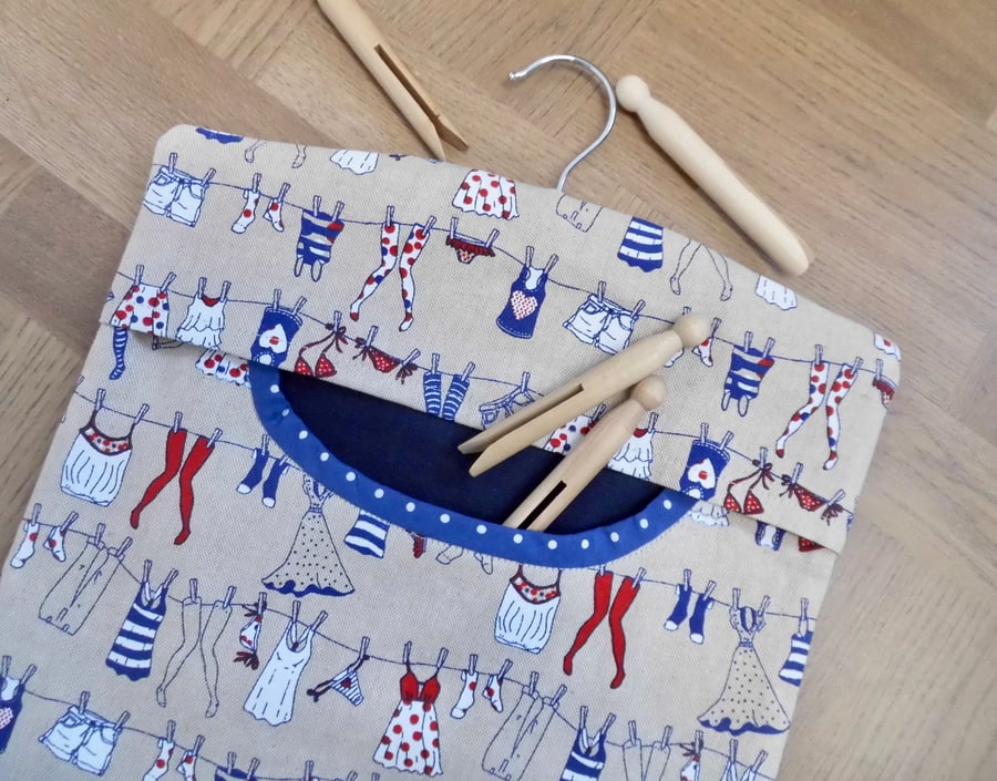 Sold Peg bag in fun washing line wash day fabric clothes pin bag