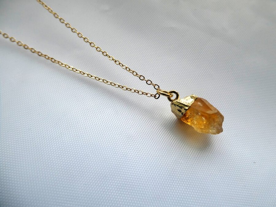 Raw Citrine gold necklace