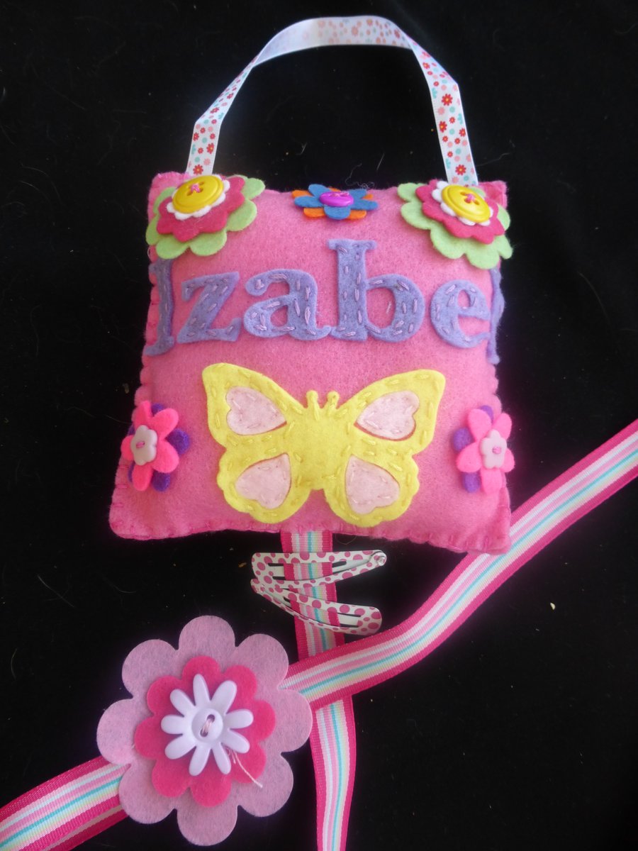 Personalised Butterfly and flower Hair Clip Hanger - tidy