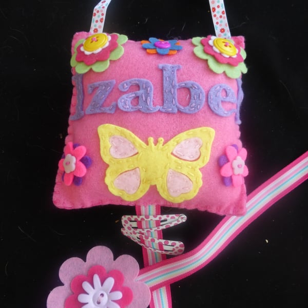 Personalised Butterfly and flower Hair Clip Hanger - tidy