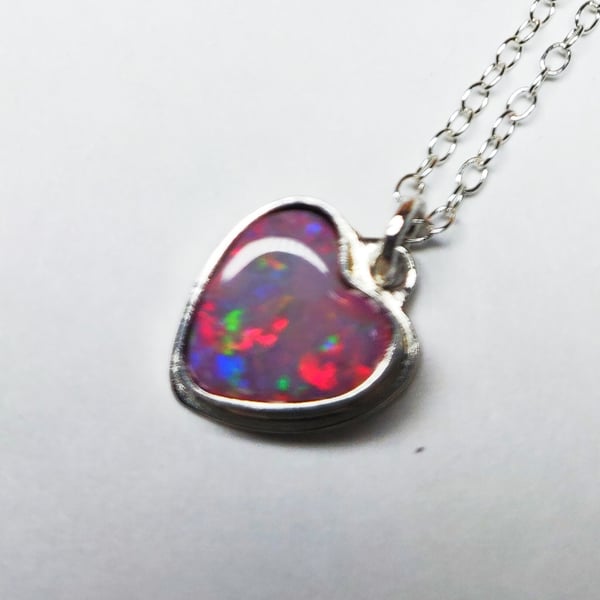 Opal and Sterling silver heart pendant