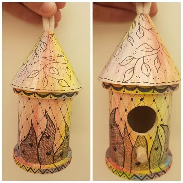 Zentangle rainbow birdhouse