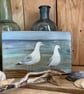 Original acrylic painting of seagulls on reclaimed wood