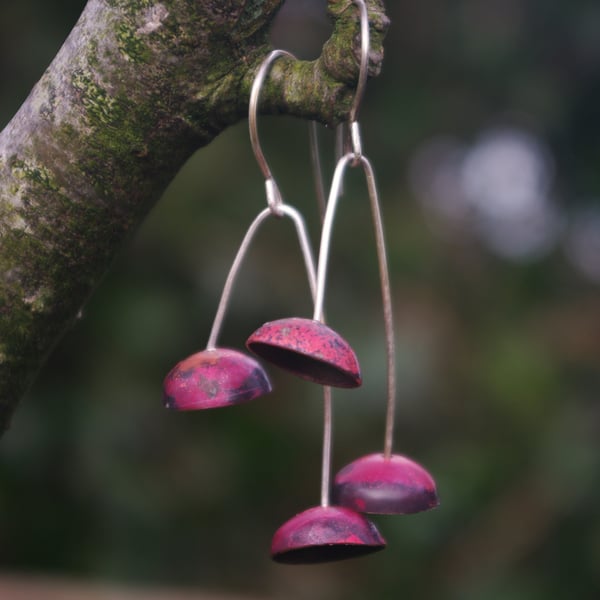 Red Copper Bell  Dangle Earrings 