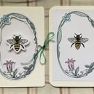 Bee Design Illustration Handmade Set of 2 Postcards and Recycled Envelopes