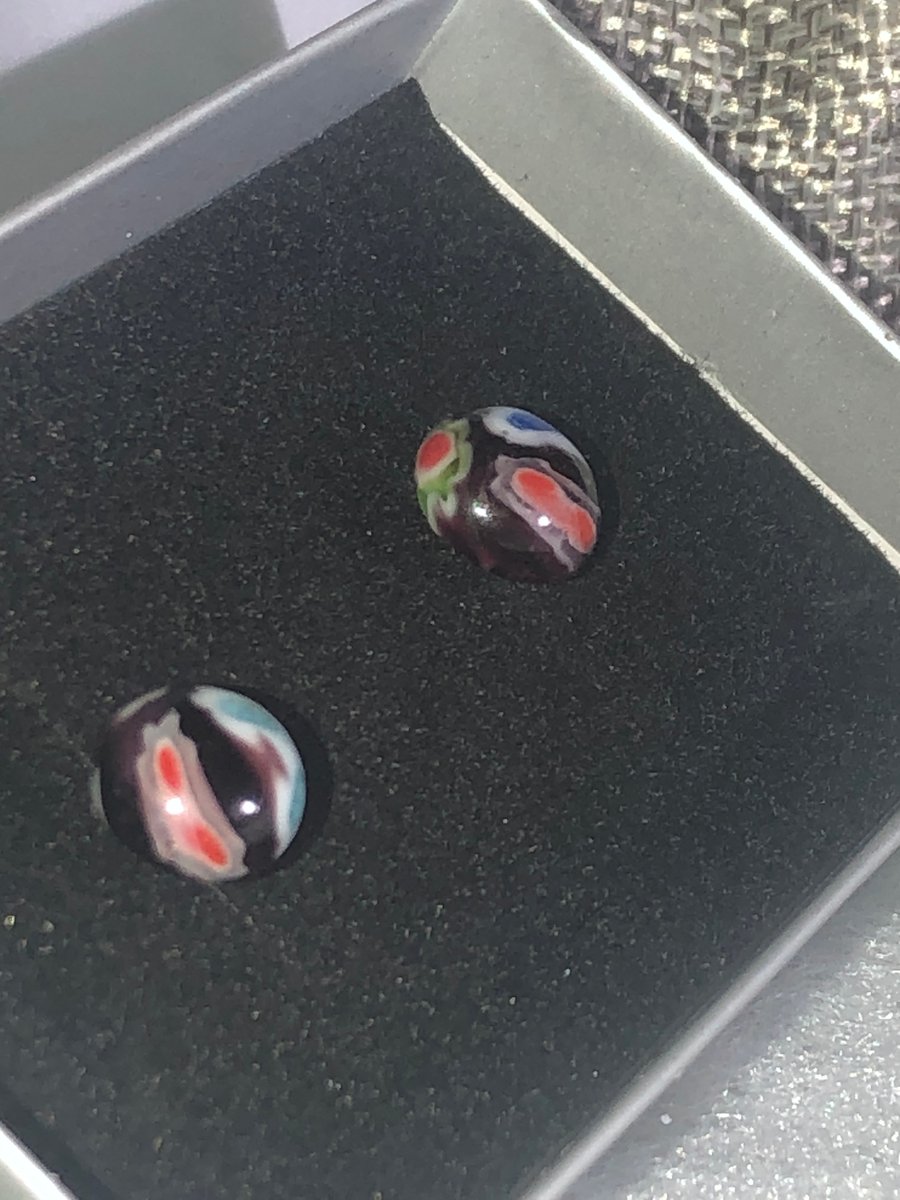 Unique fused Millefiori glass stud earrings multicolour  sterling Silver posts