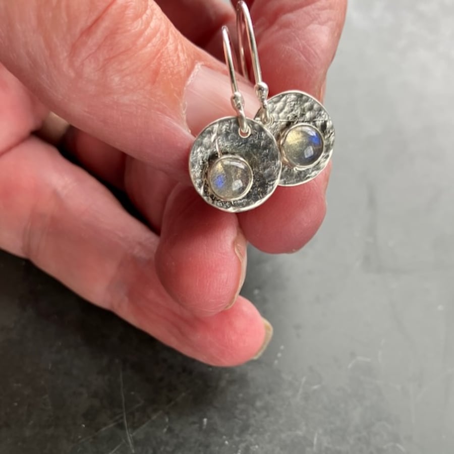 Sterling Silver Disc Earrings with Labradorite